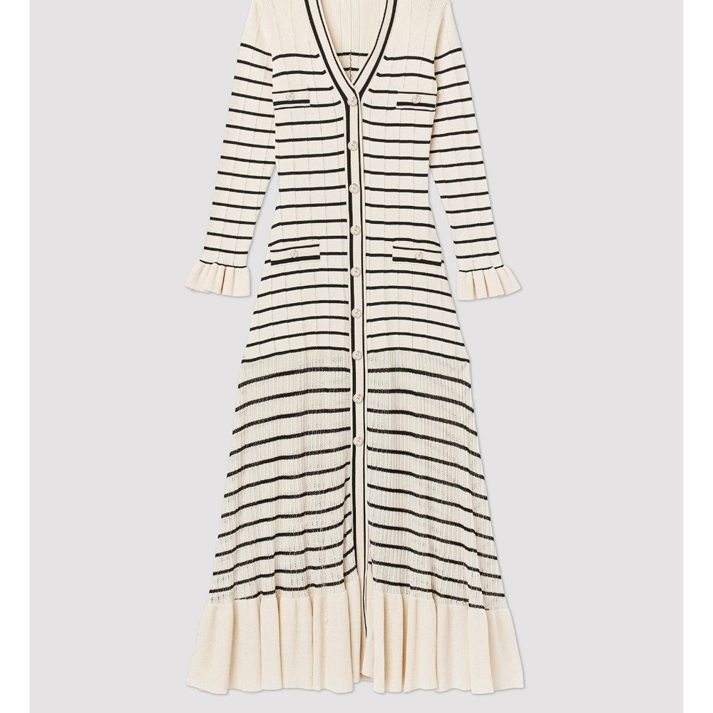Elegant Striped Cream and Black Dress